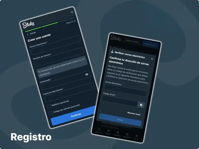 Siga unos sencillos pasos para registrarse a través de la aplicación Stake
