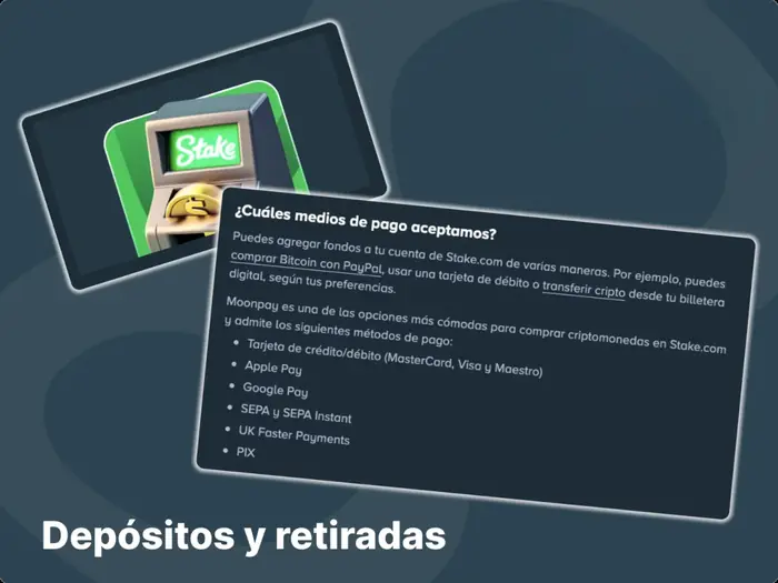 Obtenga más información sobre los métodos de depósito y retiro en el sitio web y en la versión móvil de Stakes