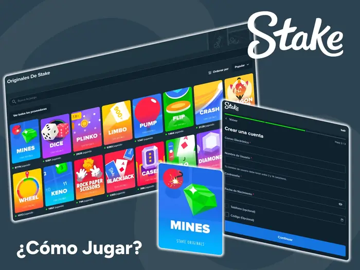 Regístrate en Stake, busca el juego Mines y empieza a jugar