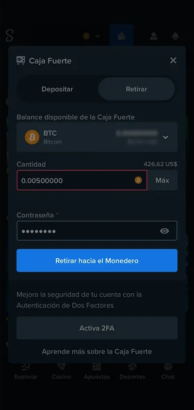 Las retiradas de dinero de Stake Casino son instantáneas y seguras