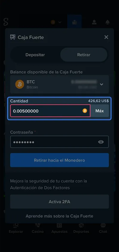 Determine el importe de las ganancias que desea retirar de Stake casino