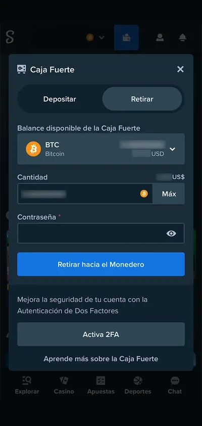 Inicie el proceso de retirada en el sitio web de Stake