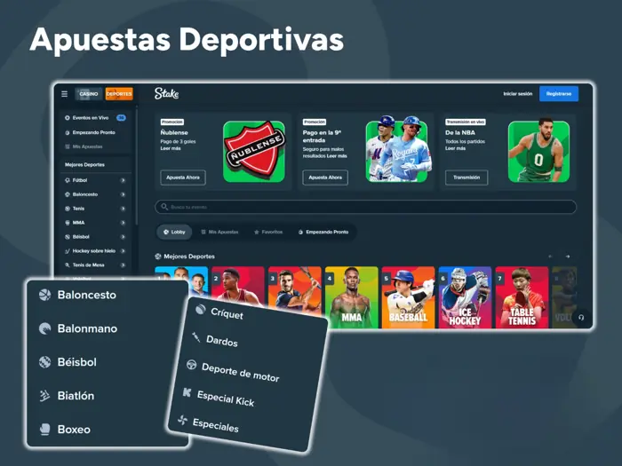 Stake ofrece una gran variedad de deportes para apostar