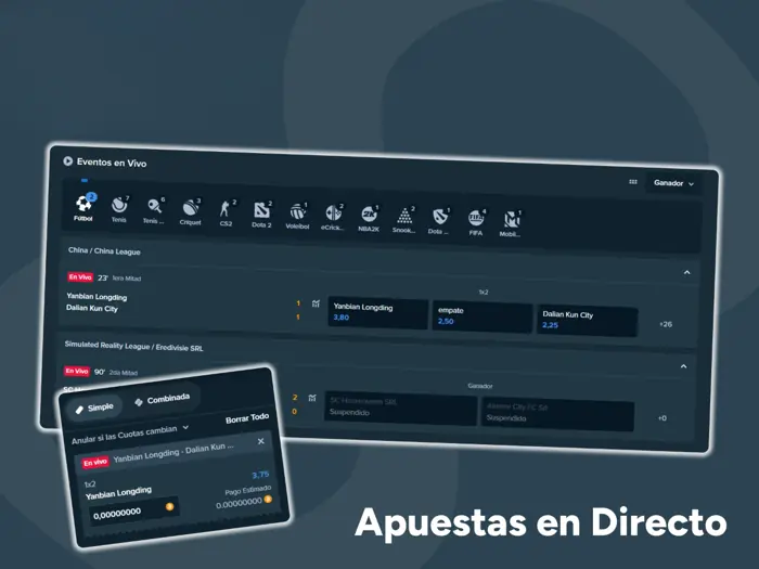 Apuesta en deportes en tiempo real en la página web de Stake