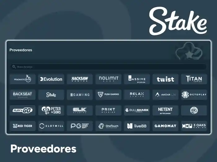 Consulte la lista de los proveedores más populares en el sitio web de Stake
