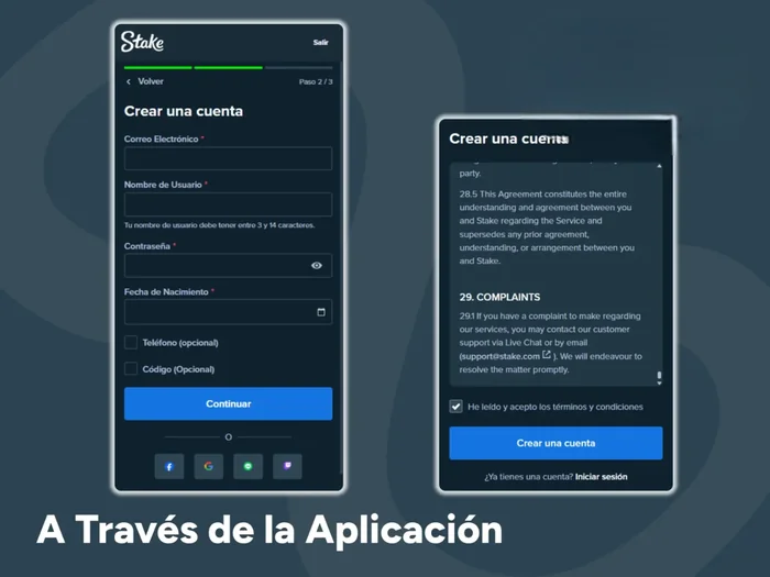 Regístrese en el sitio web de Stake a través de la aplicación