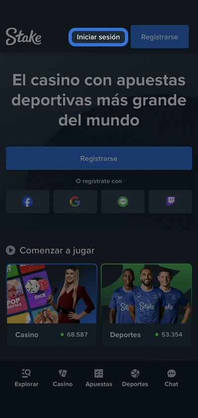 Abra el formulario para acceder a su cuenta personal del casino Stake