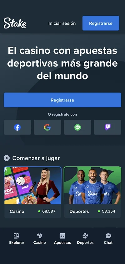 Escriba en la barra de direcciones de su navegador el sitio web oficial del casino Stake