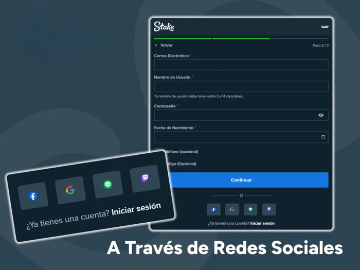 Puedes registrarte fácilmente en Stake con tus redes sociales
