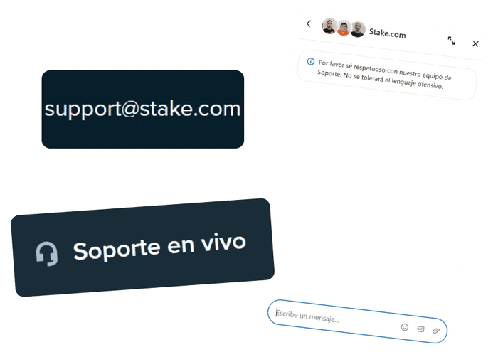 Contacte con el servicio de atención al cliente de Stake si tiene algún problema o pregunta
